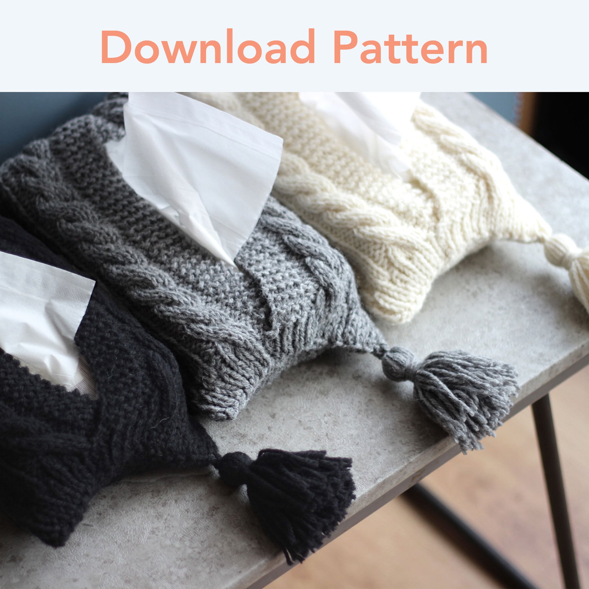編み図 ダウンロード】 ケーブル模様のティッシュカバー (glittpattern