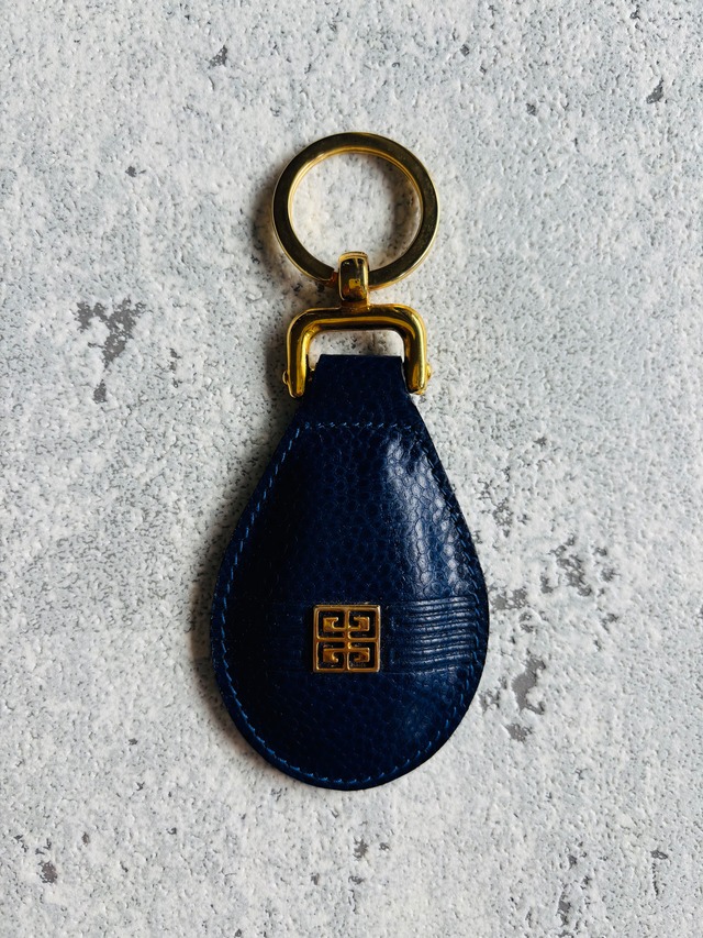 GIVENCHY ロゴ×レザー キーリング ネイビー
