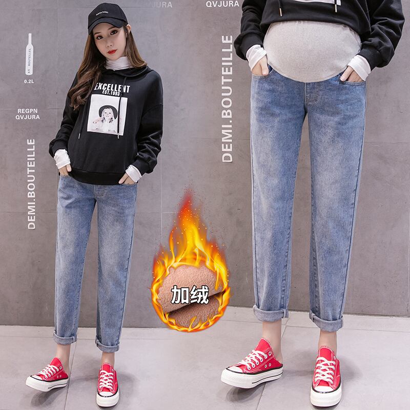 【新作】【送料無料】 9751＃Winter Thicken Warm Plus Velvet Denim Maternity Jeans Belly Straight Pants Clothes Pregnant Women Pregnancy ウィンター 冬物 AL expec444729610297
