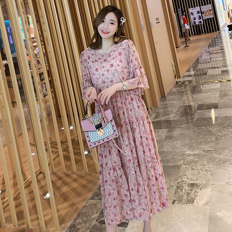 【新作】【送料無料】 マタニティドレス2019夏の新しい半袖ドレスファッションシフォンフローラルルーズミドル丈マタニティドレス-アリババ サマー 夏物 花柄 expec28984251145