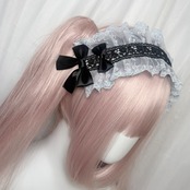 ♡【受注生産】No.10 薔薇刺繍＆黒基調 フリルレース ダブルリボンヘッドドレス black×pink ♡