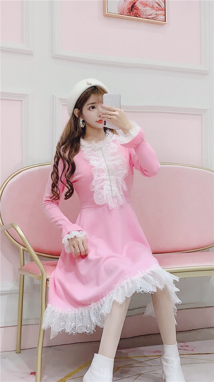 3カラー】ワンピース フリル ガーリー ピンク ブラック ホワイト 姫