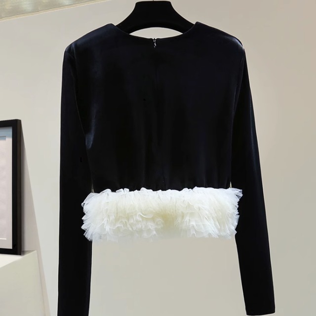 ラウンドネックフリルトップス　A1436