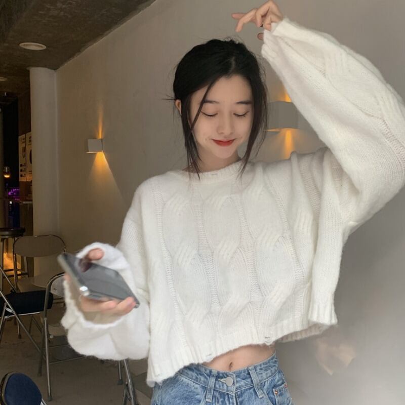 ブルースタイルショートセーター オータムウィンタールーズニットトップス 秋物 冬物 YY-ファッション93998284449