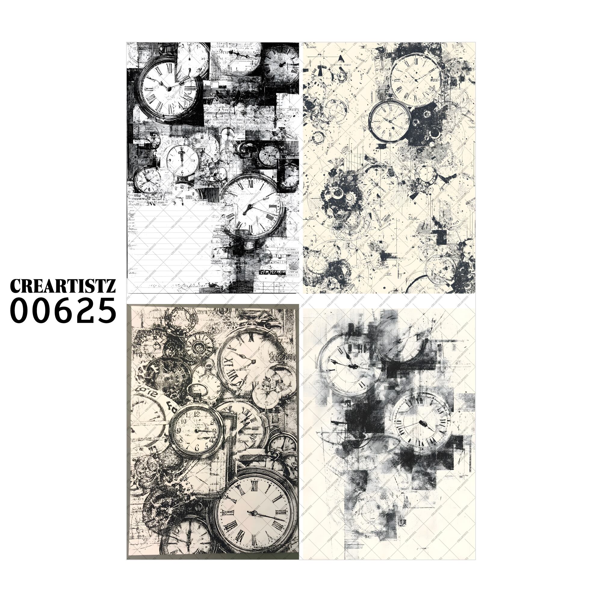 00625 背景 コラージュ素材 オリジナル 12枚セット (4種類×3枚) ペーパー/ステッカー CREARTISTZ