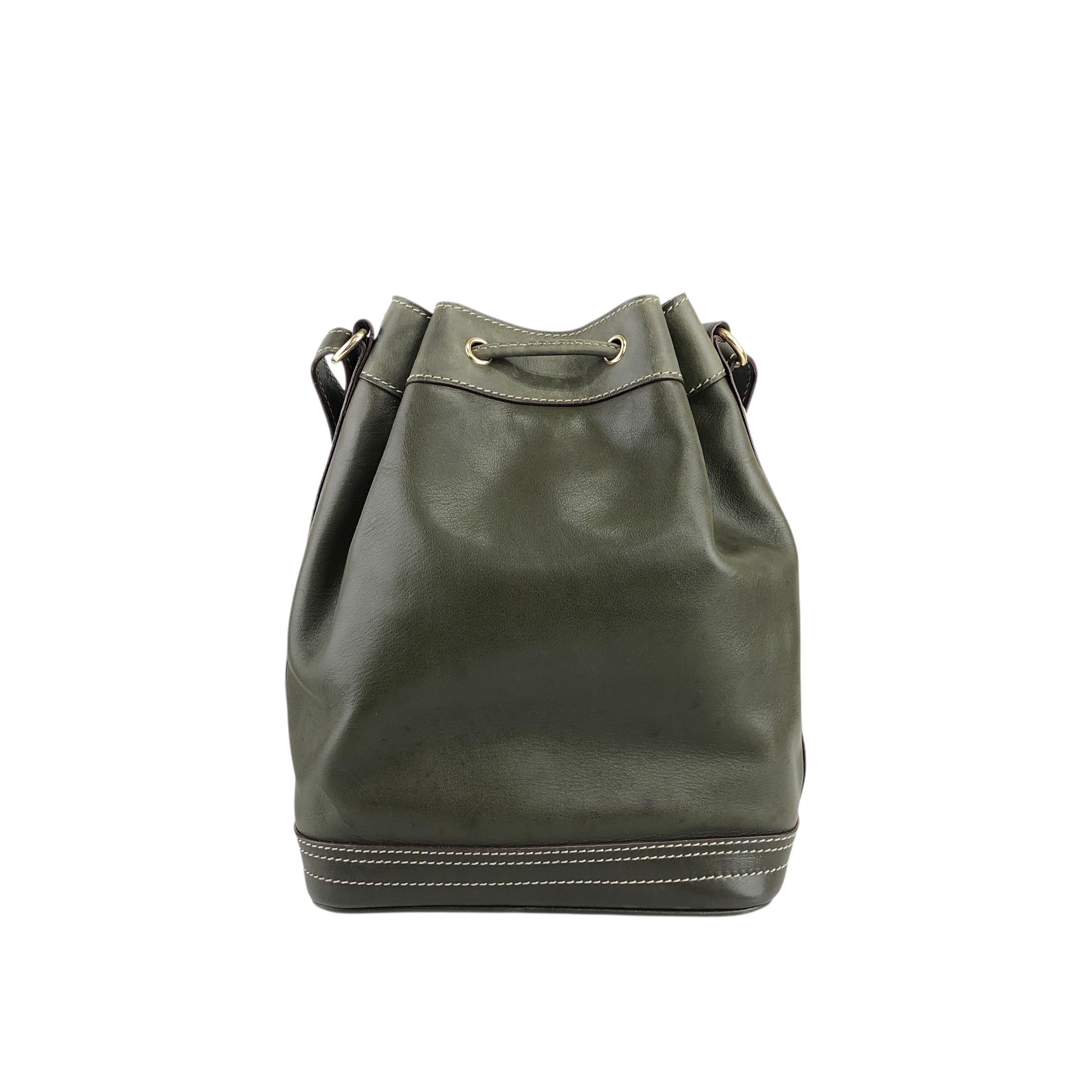 CELINE セリーヌ ショルダーバッグ カーキ ブラゾン型押し レザー 巾着