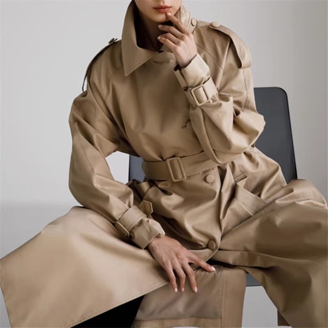 【レースアップロングトレンチコート】P01877