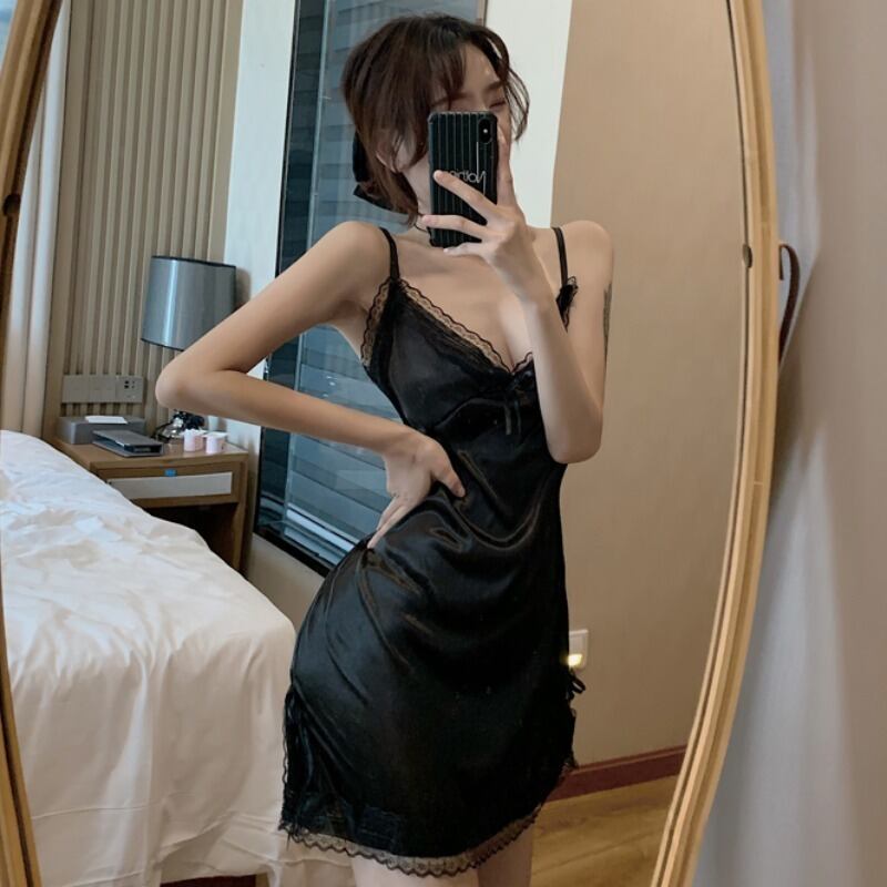 ブラックレースサイドドレス サマー薄手バック 夏物 シルク YY-ファッション62970431385