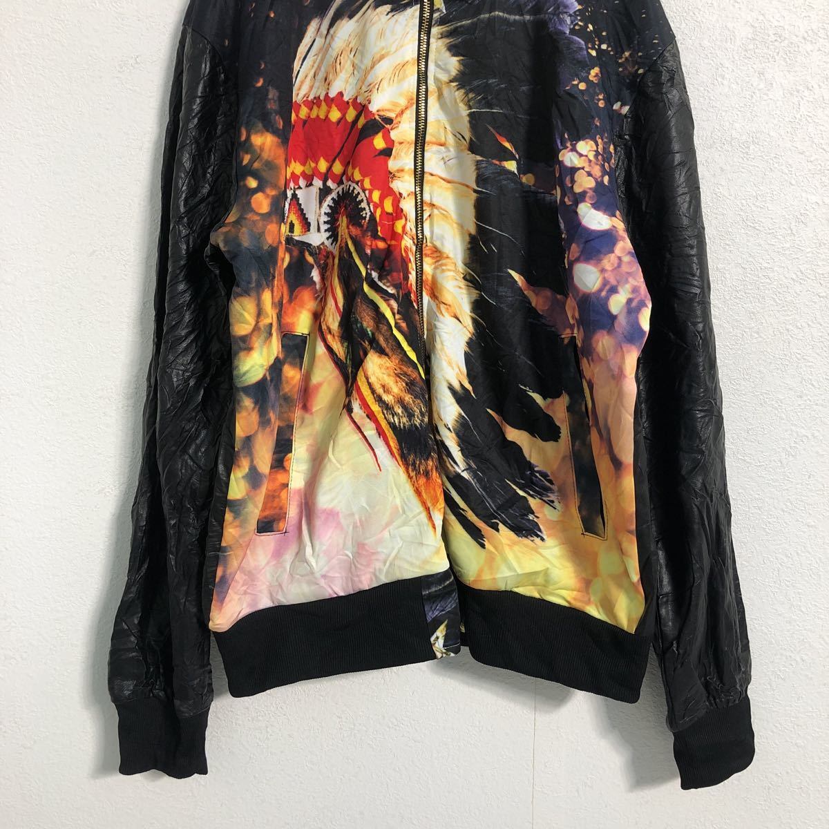 Ablanche ナイロンジャケット XLサイズ 柄×フェイクレザー 古着卸