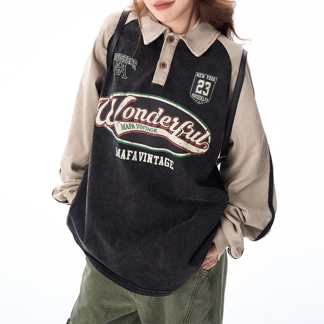 retro logo raglan polo long tee　レトロロゴラグランポロロングティー　J1473