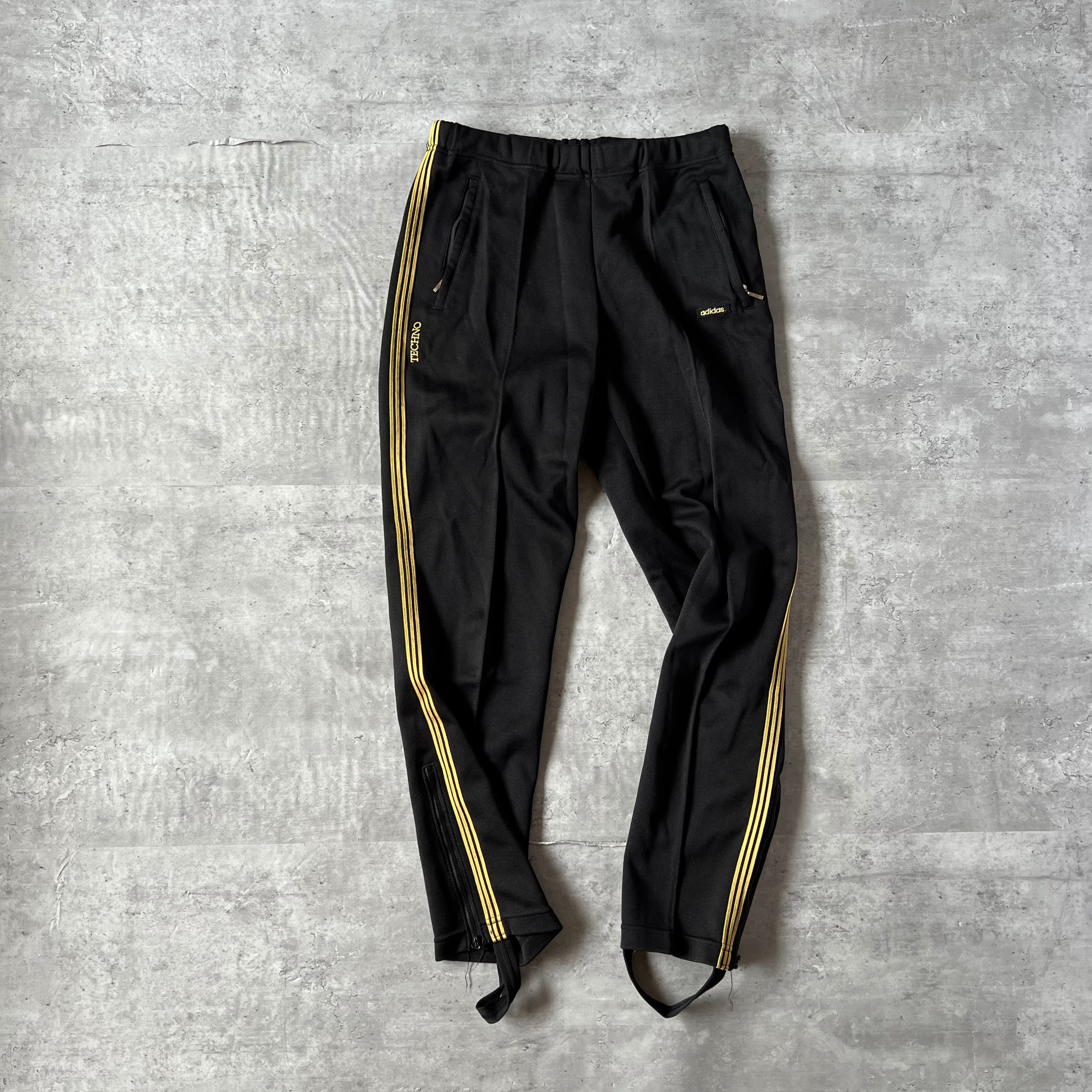 70s “デサント製adidas” three line track pants black × yellow 70