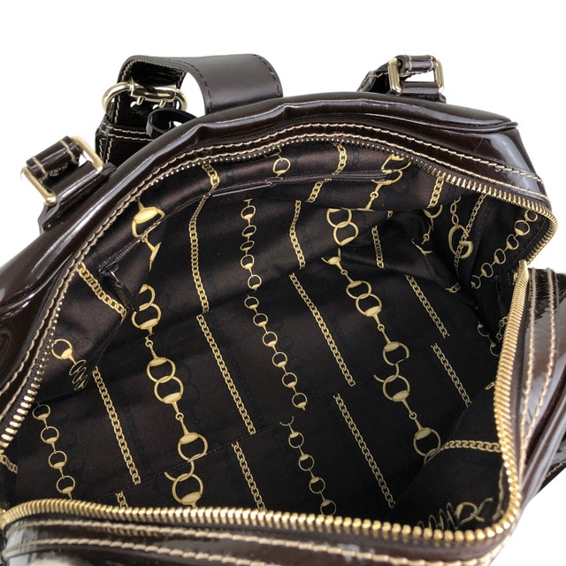 GUCCI グッチ ハンドバッグ ブラウン ベルト リボン エナメル ボストンバッグ vintage ヴィンテージ オールド dan4kc