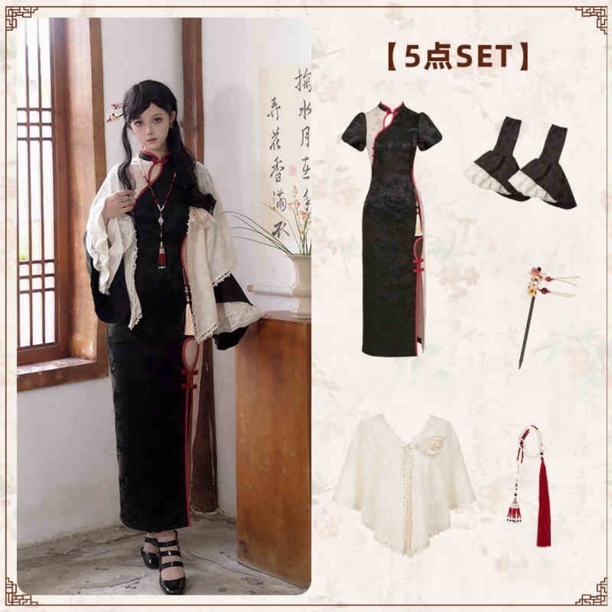 スリムワンピース 半袖 アームカバー 5点セット チャイナドレス 付け