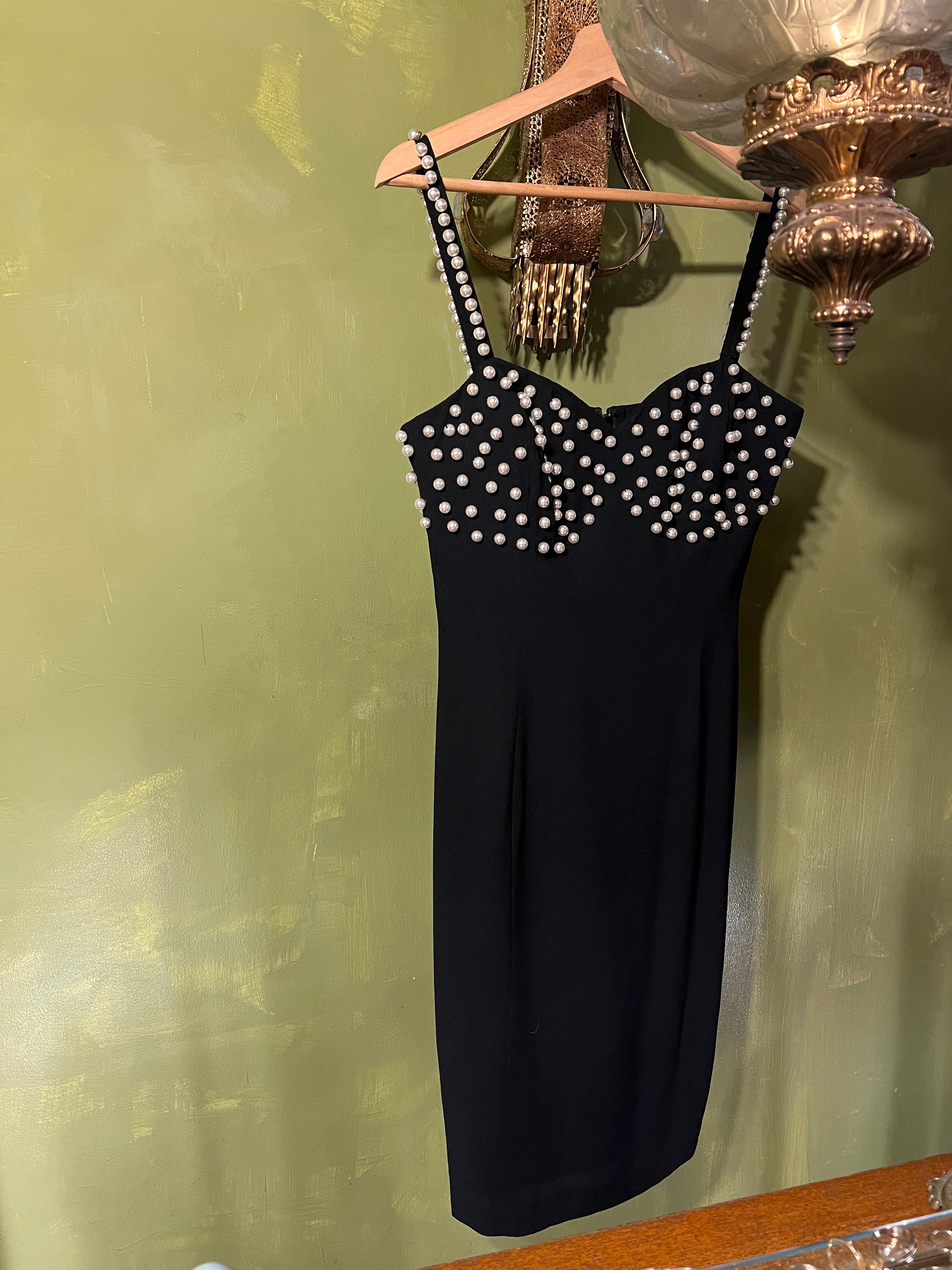 Vintage black × Perl camisole dress ( ヴィンテージ ブラック × パール キャミソール ドレス )