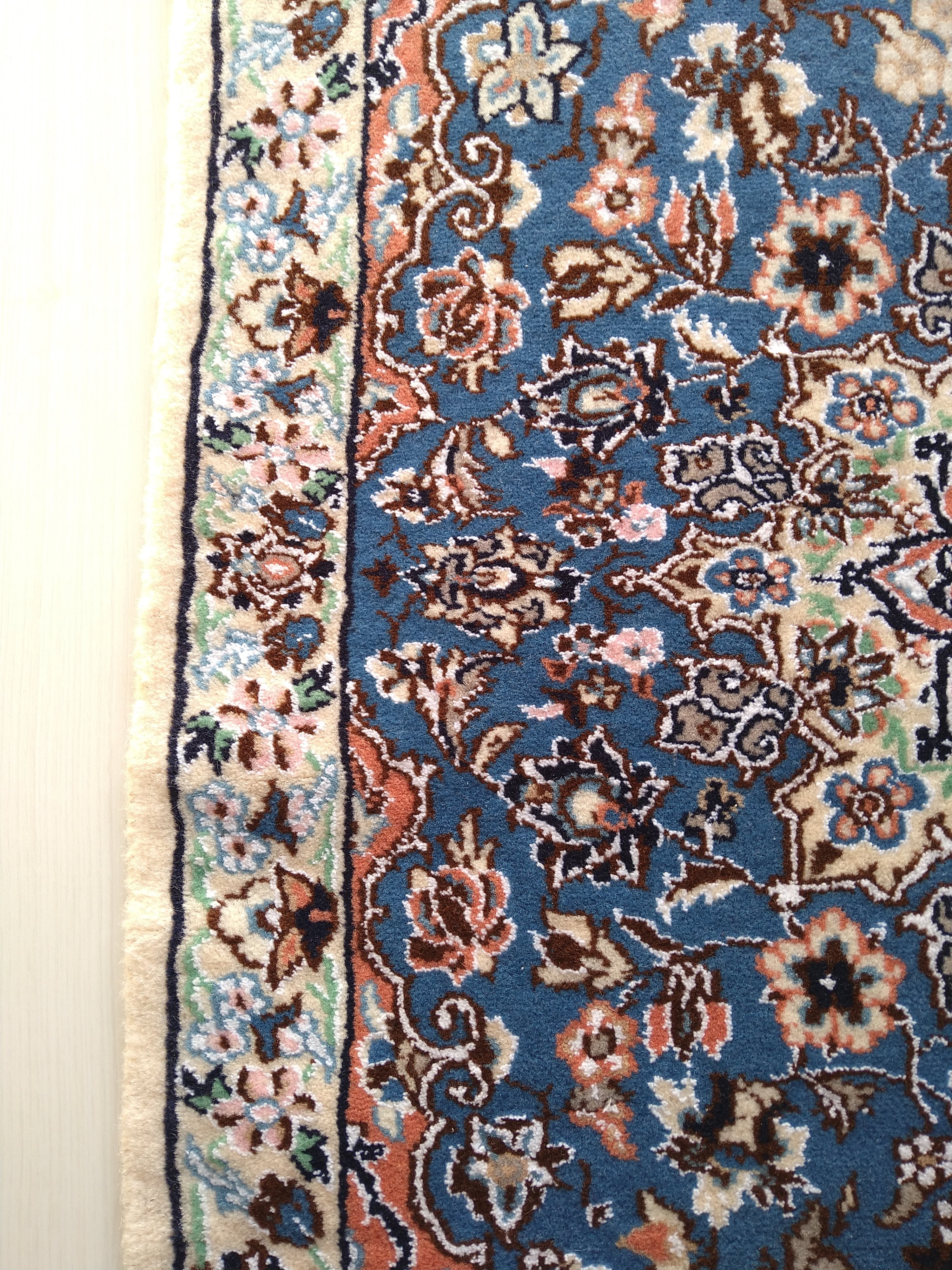 Persian Rug Nain 90x67cm Sky Blue x Salmon Pink ペルシャ絨毯