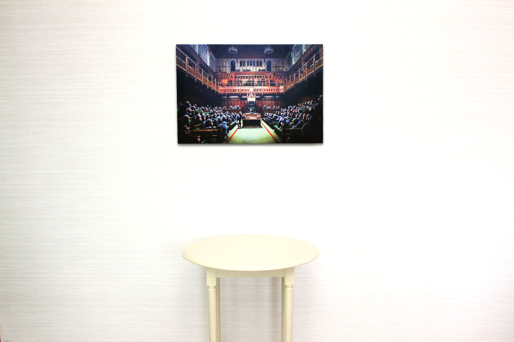 バンクシー「モンキー パーラメント/Monkey Parliament」展示用フック付きキャンバスジークレ