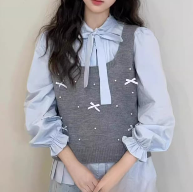 Two-piece beaded knit vest(CF133)