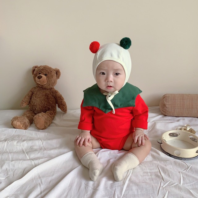 【BABY】クリスマスフリルロンパース＆帽子