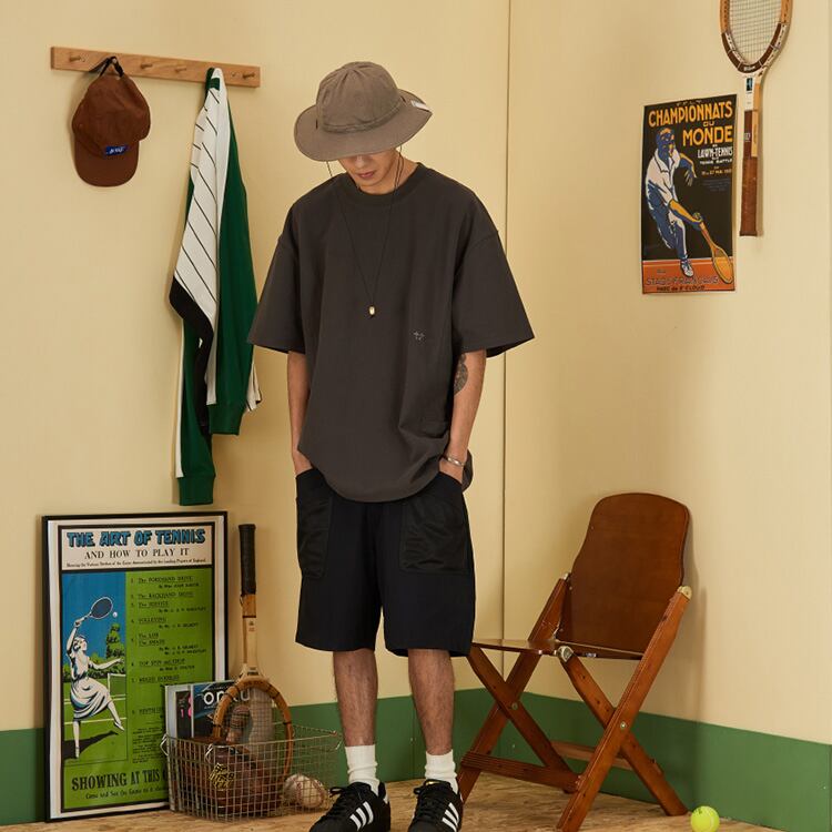 ★EMBROIDERED BOTH SIDE POCKETS LOOSE T-SHIRT　　　A0542