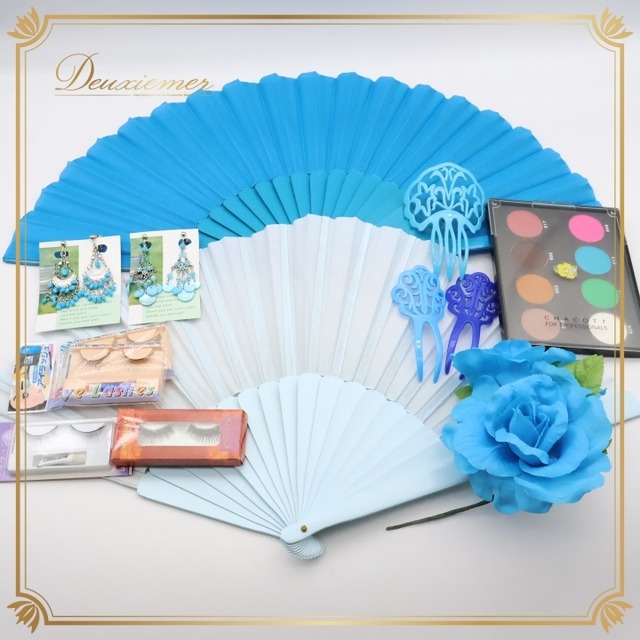フラメンコ 小物 小道具 アバニコ ペイネタ イヤリング フローレス つけまつ毛 扇子 花 アクセサリー まとめ売り セット ブルー系 青 水色 舞台 フェス ダンス まとめ売り イベント コスチューム アクセント ファッション 小道具 扇