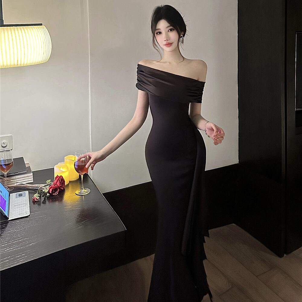 ロングドレス キャバドレス セクシー 上品 オフショルダー ギャザー