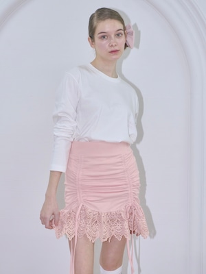 【残りわずか】lace ribbon mini skirt -PINK-