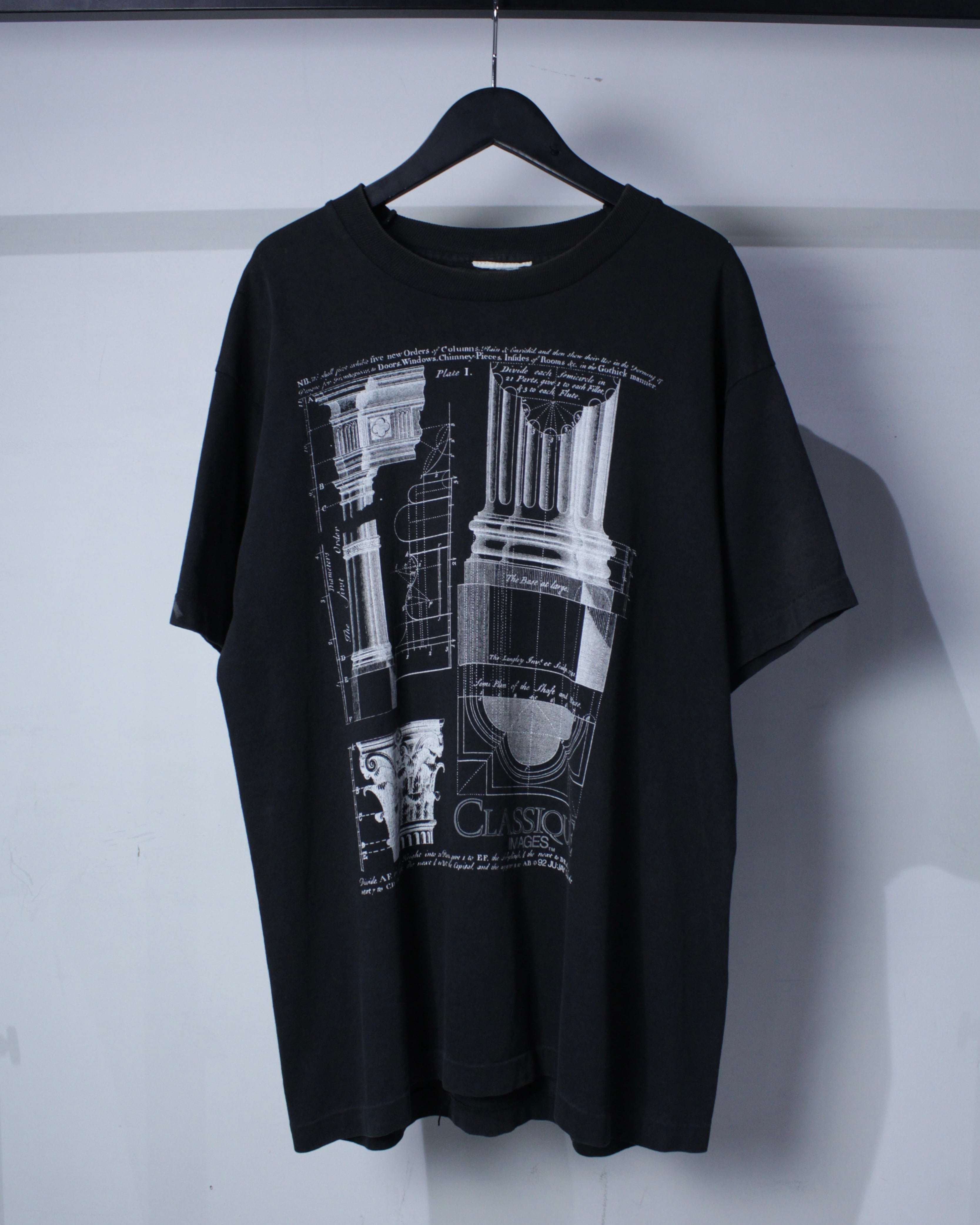 Caka BLACK】90's Blueprint Design Vintage Loose T-Shirt | Caka