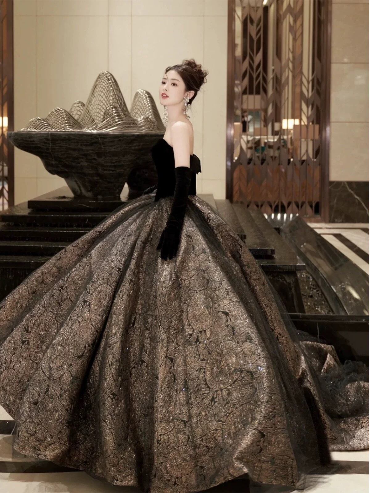 高級ベルベット レース ロングドレス ウェディング 結婚式 花嫁 前撮り