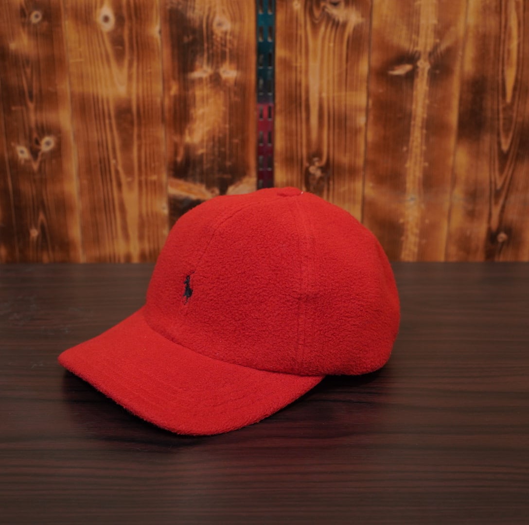 90s USA製 Polo Ralph Lauren フリース キャップ 赤 帽子 ラルフローレン
