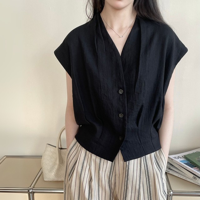 フロントボタンノースリーブブラウス　　12044