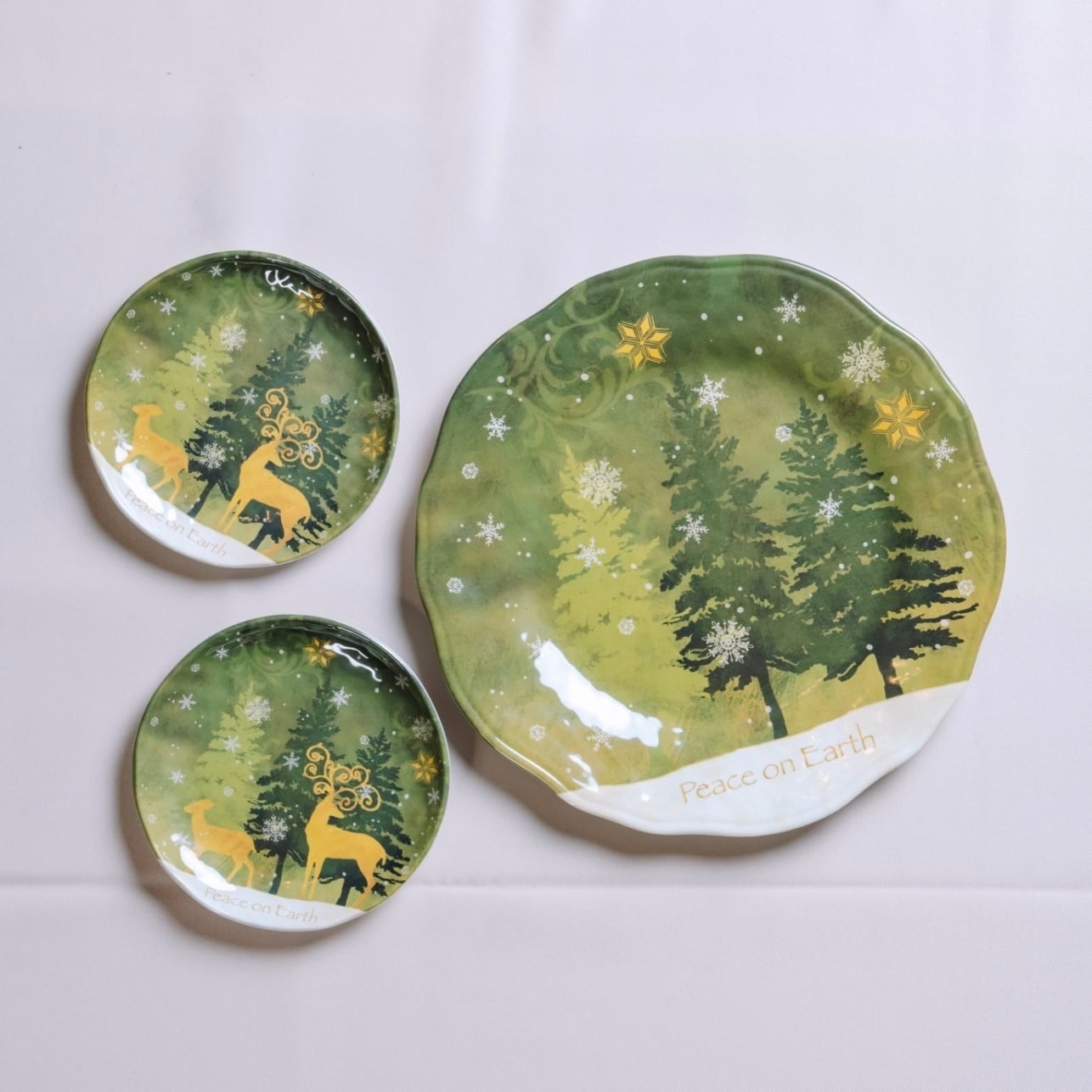 クリスマス グリーン メラミン皿 セット L×1、S×2