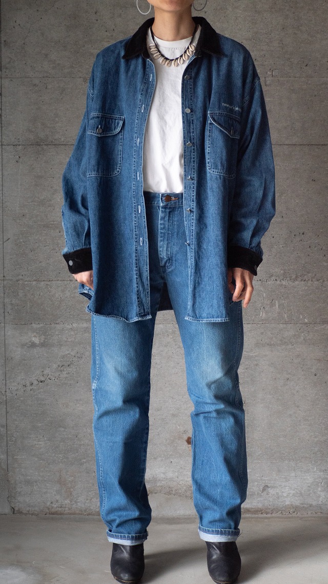 "NY Jeans" 1990s Velvet collar denim shirt
