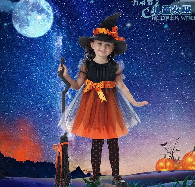 ハロウィン　大人気　 魔女 ハロウィン衣装 　子供服　子供用 コスプレ衣装  2セット　服＋帽子　90-160cm