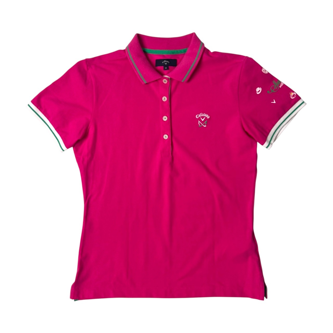 Callaway キャロウェイ プリントデザイン 半袖ポロシャツ LL/ピンク/ゴルフ/鹿の子