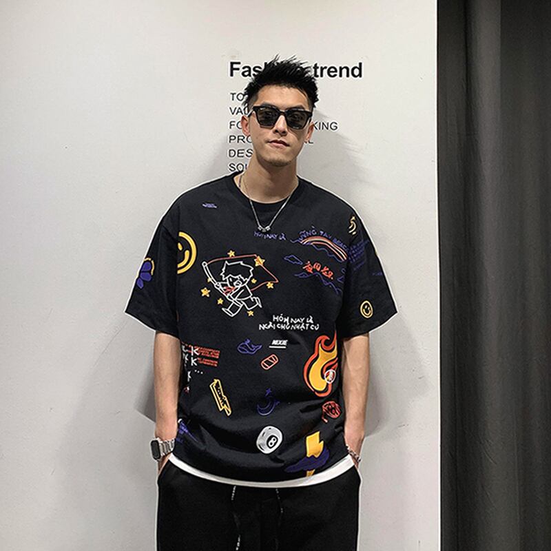 プリントスリーブTシャツ カジュアルサマー コットン 夏物 ピュア Xu_Tailang9271784655