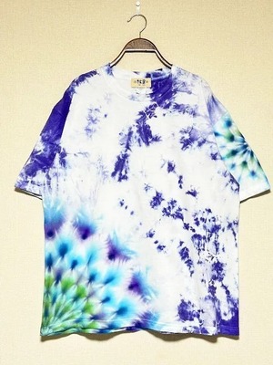 タイダイ染め Tie-dye ビッグシルエット Tシャツ メンズ Lサイズ　曼荼羅　ブルーパープル　ムラ染め　 Hippies Dye HD21-77