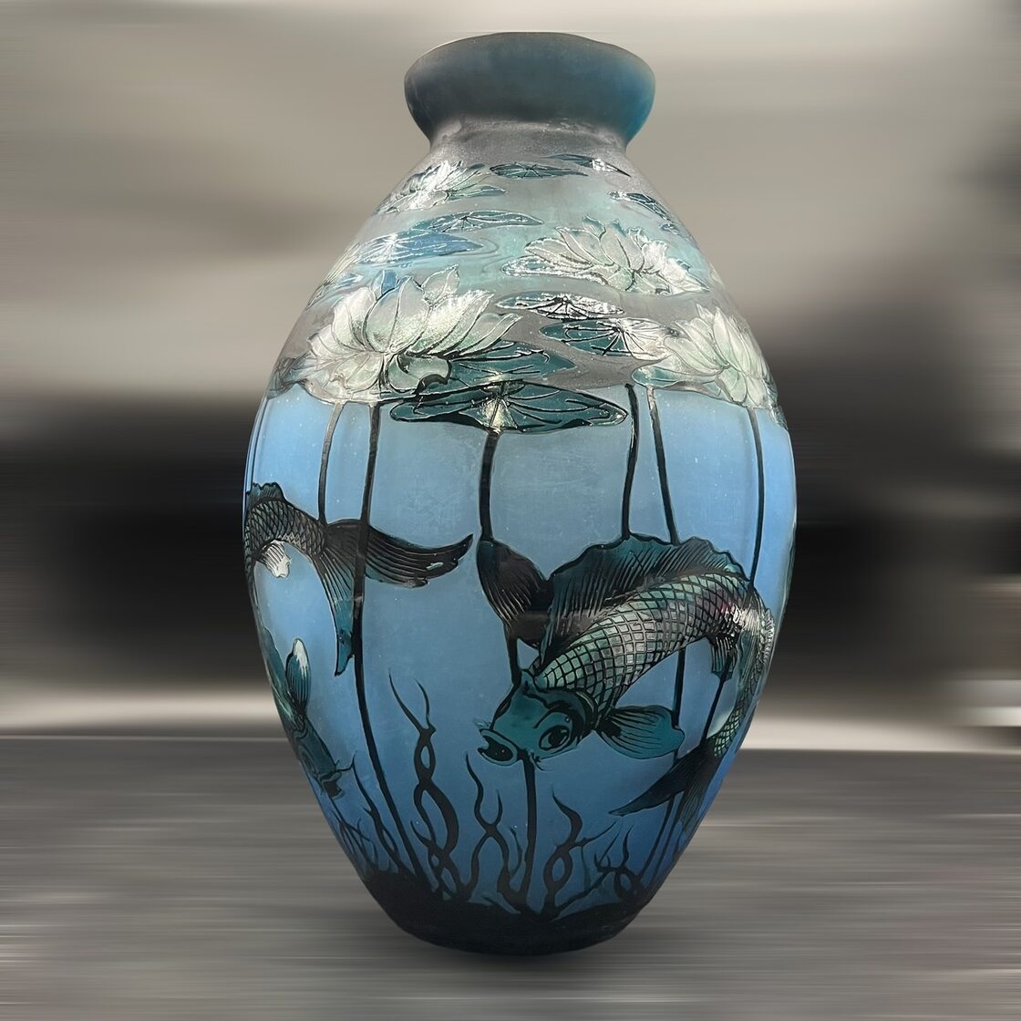 証明書】 エミールガレ 鯉紋 特特大 花瓶 カメオ彫り 被せガラス 高さ  