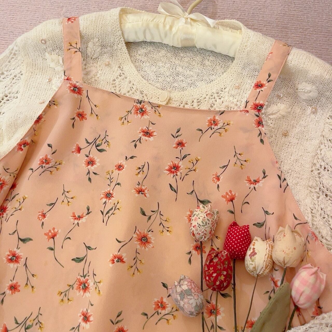 pink flower apron one-piece