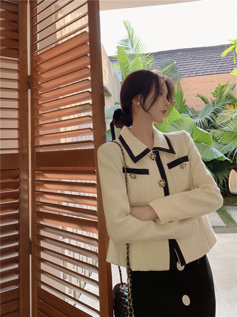 ツィードショートコート オータムウィンター 秋物 冬物 ブラックストロベリース65259052926