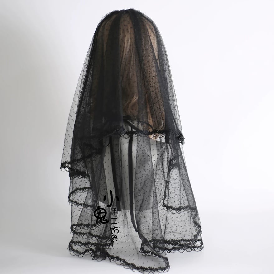 ゴスロリ 黒ドットチュールロングベール 75〜80cm
