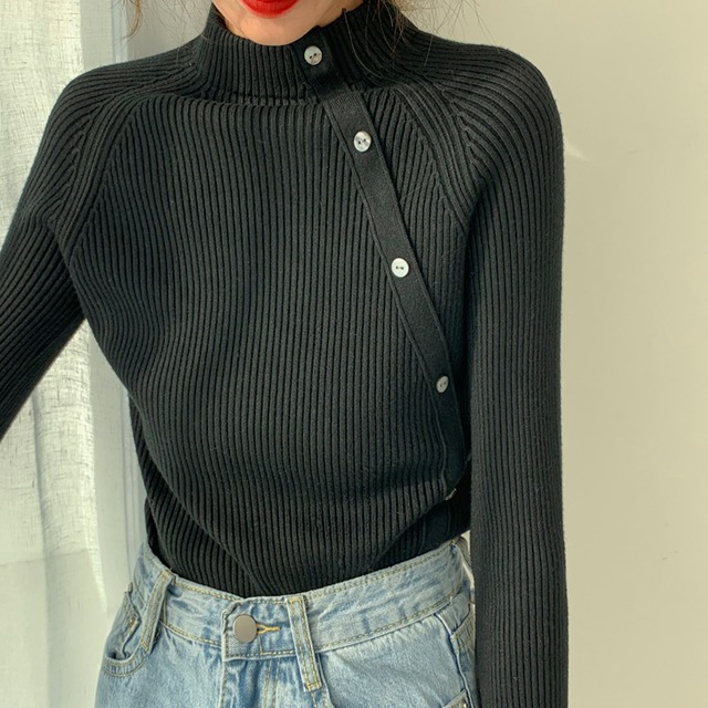 ボタンリブニット T0104