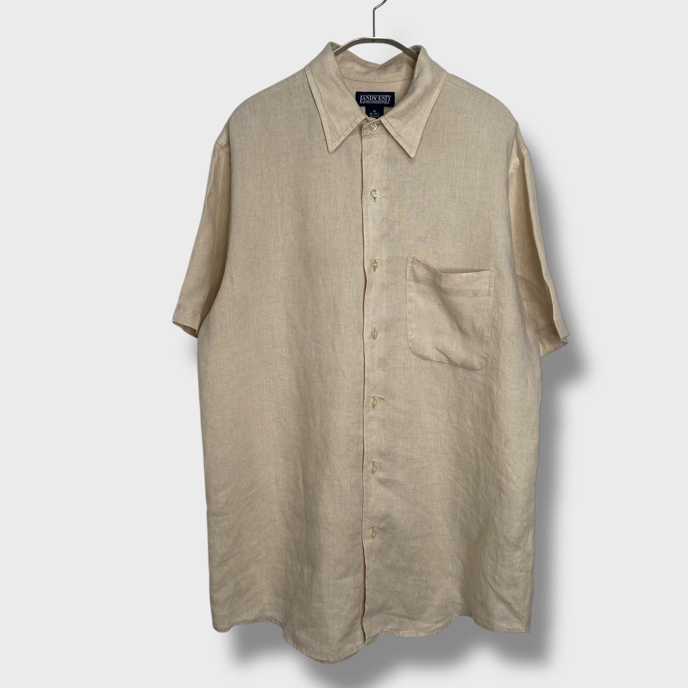 90s LANDS'END リネン半袖シャツ ベージュ M | 古着屋 Uan