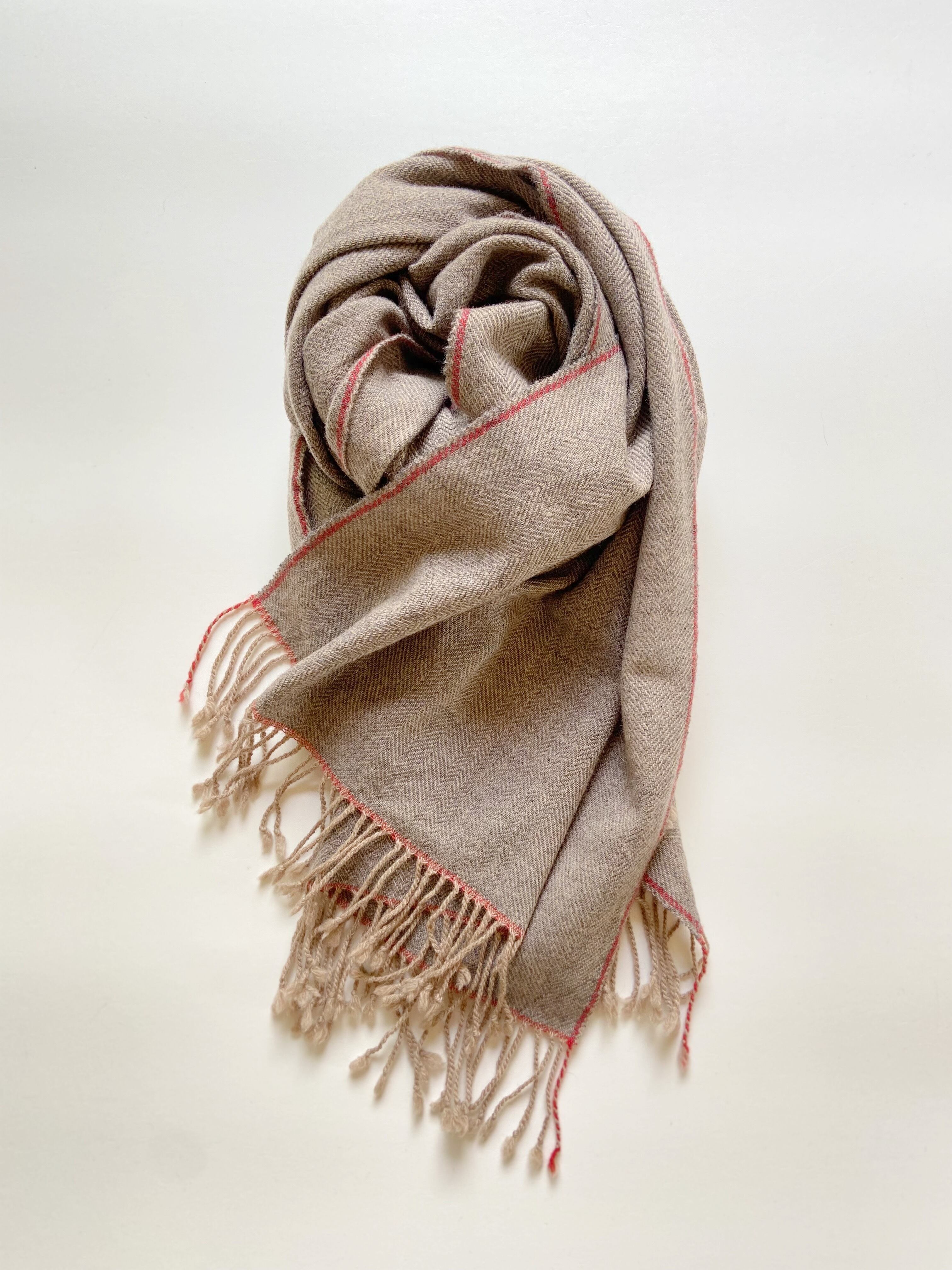 Hand-woven cashmere & lamb scarf / 手織りカシミヤラムショール　モカ×グレー | R o c c a