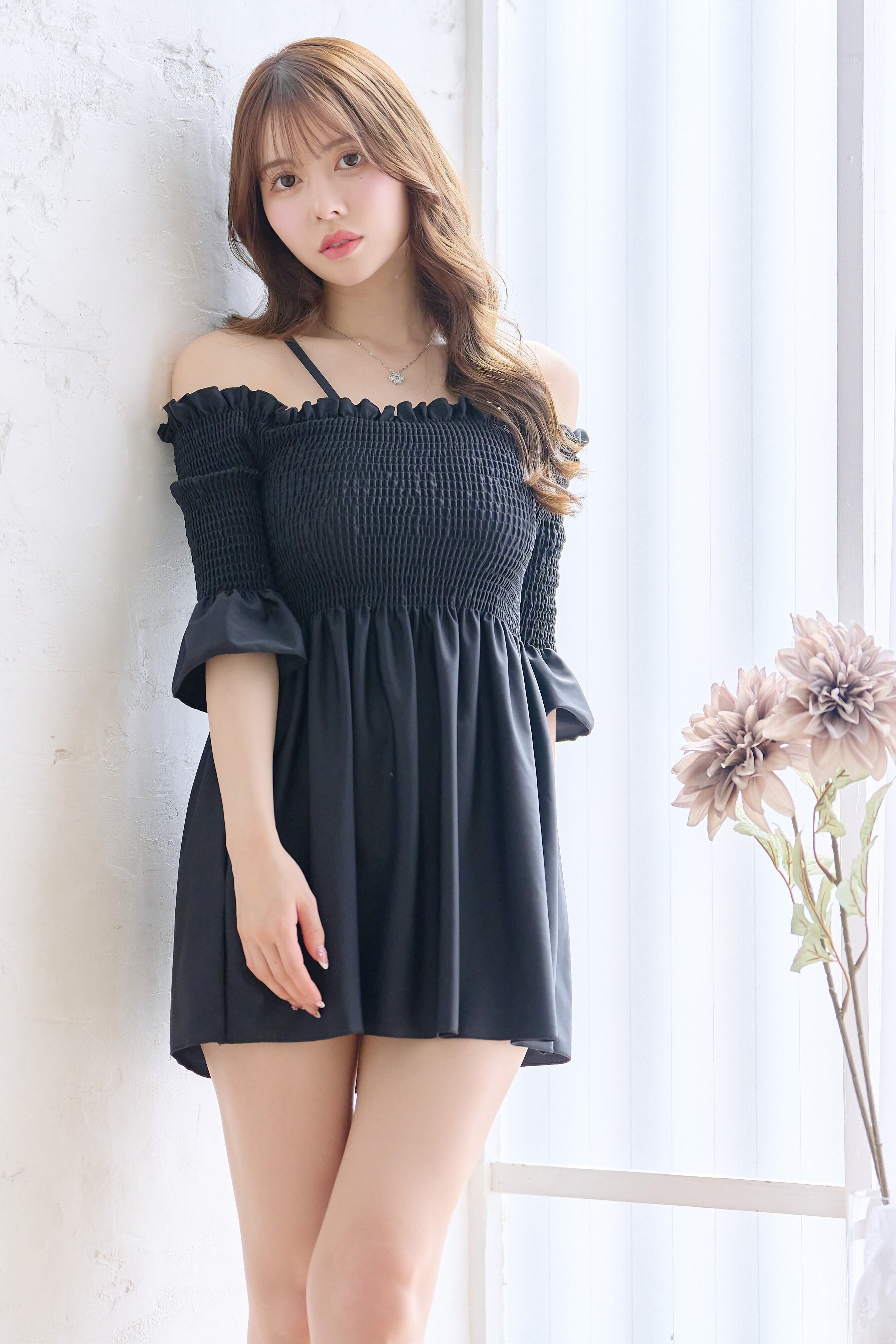 ギャザーオフショルワンピース水着 ブラック O22 アパレル通販 Andante ギャザーオフショルワンピース水着 ブラック O22 アパレル通販 Andante