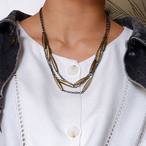 Brass colour 3連ネックレス (fur-40)