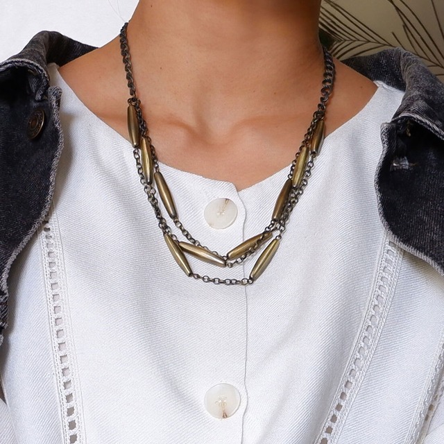 Brass colour 3連ネックレス (fur-40)