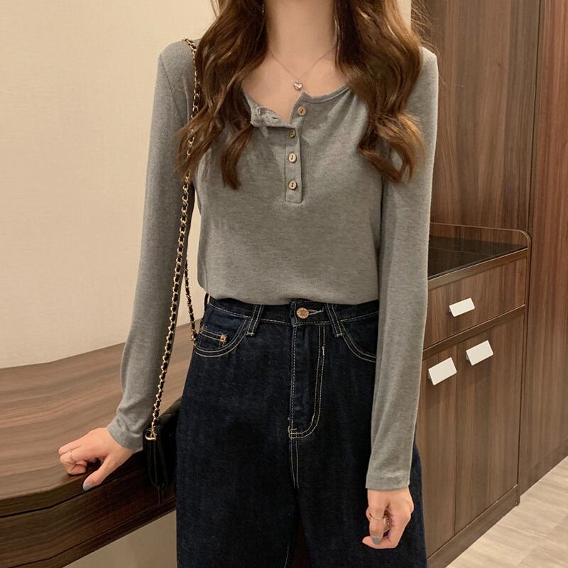 オータムカラーTシャツ ウィンタースリムトップス ロング 秋物 冬物 ピュア 試着室38918836201