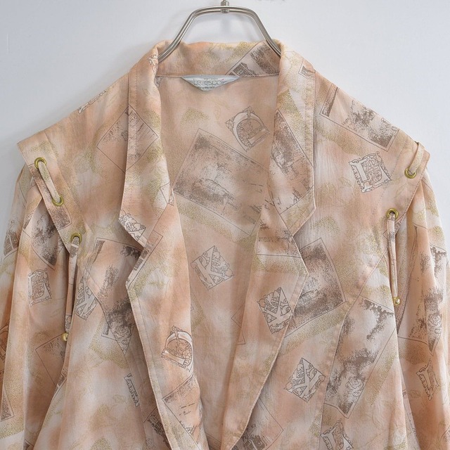 80s～ 日本製 Le-espoir アンティーク調 幾何学模様  総柄 変形デザイン ブルゾン ジャパンヴィンテージ ジャンパー ビンテージ 古着 レディースフリーサイズ