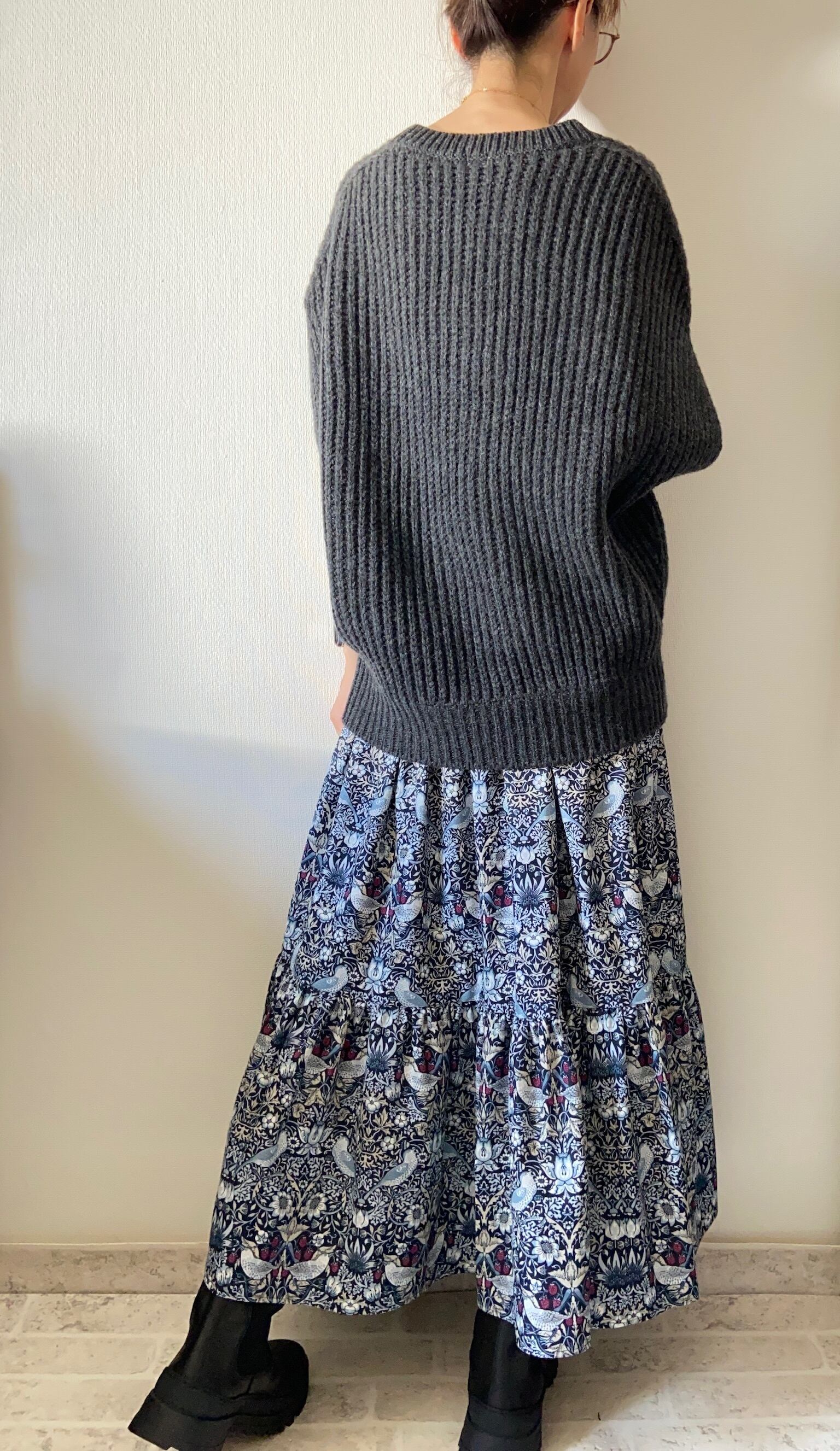 handmadeウィリアムモリス生地パッチワークティアードスカートfreeブルー handmadeウィリアムモリス生地パッチワーク ティアードスカートfree A