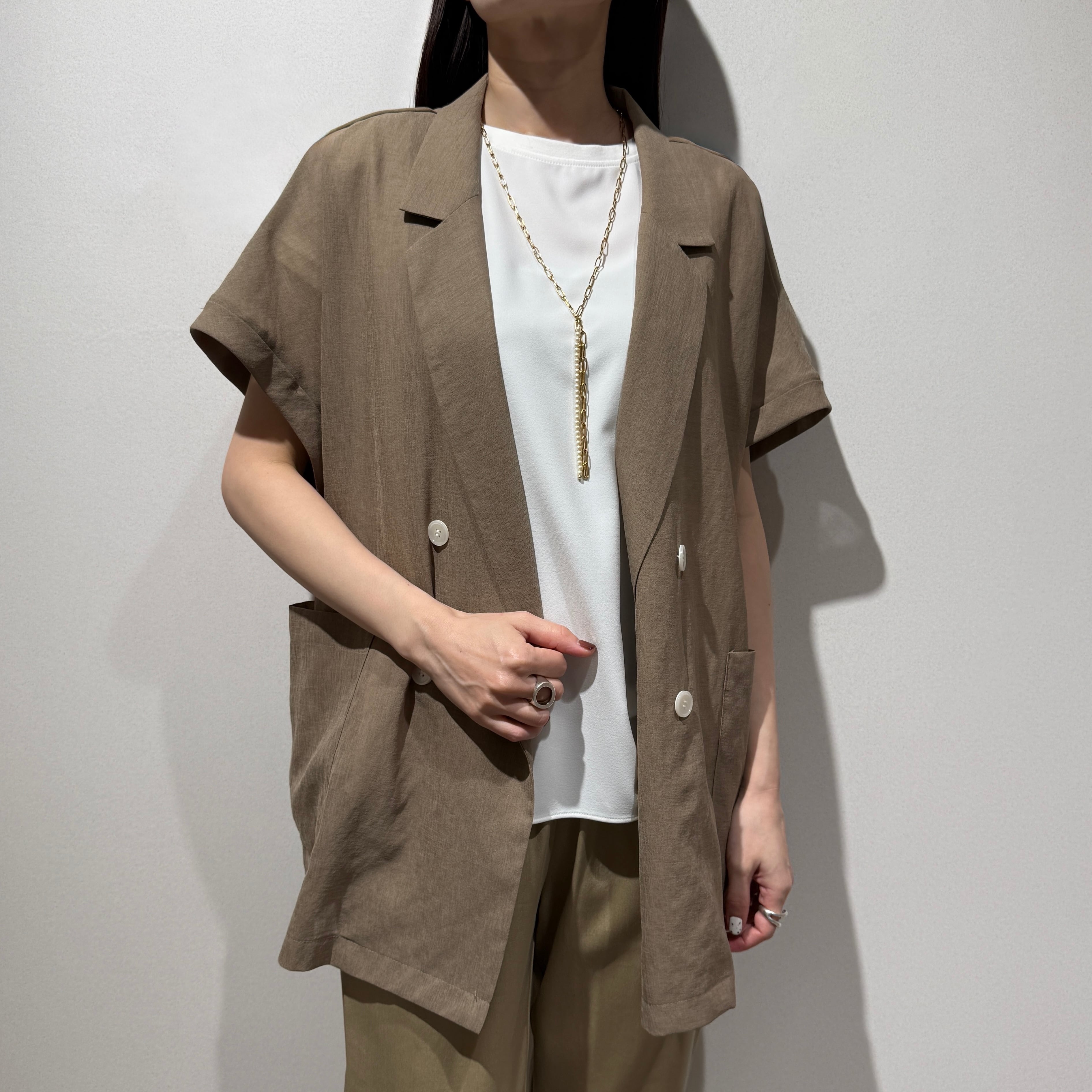 麻ライク合繊ダブルテーラードジレ